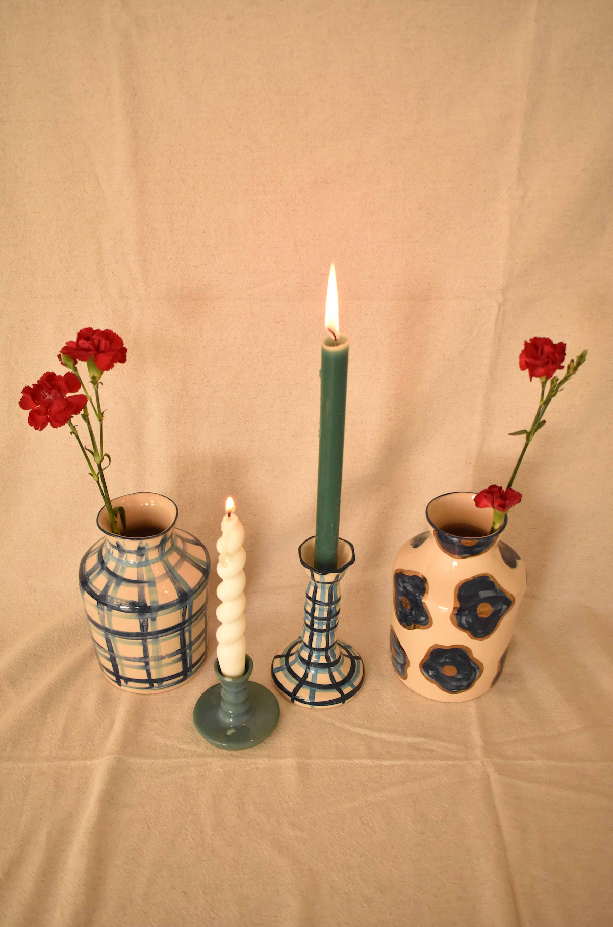 Candelabro Lirio Blue Plaid