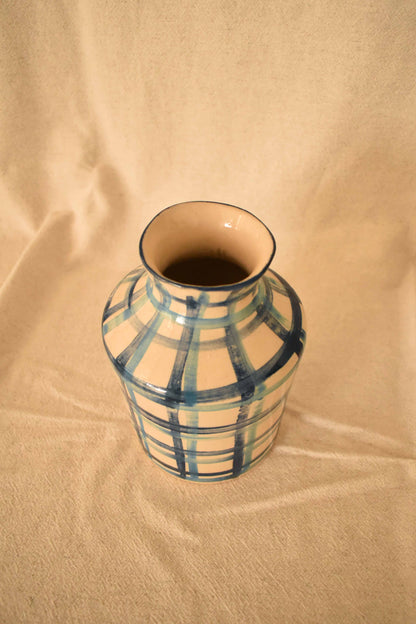Florero Blue Plaid