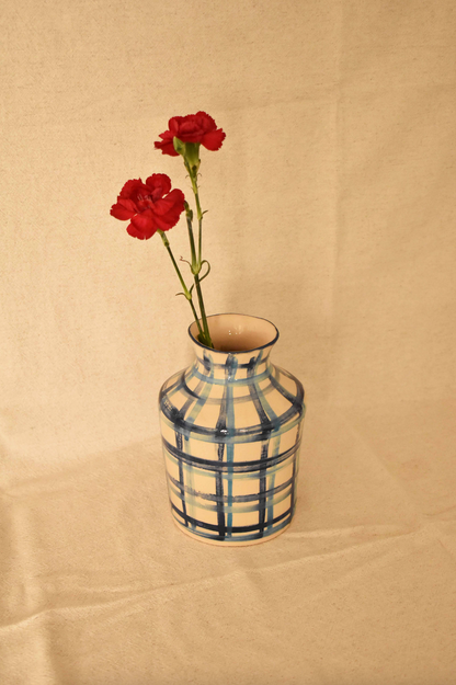 Florero Blue Plaid