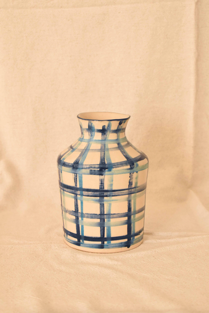 Florero Blue Plaid