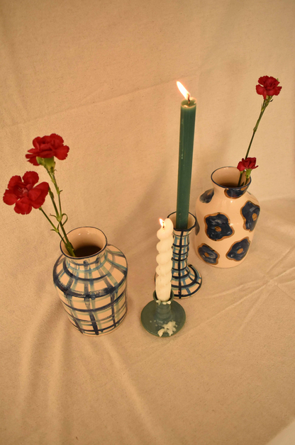 Florero Blue Plaid